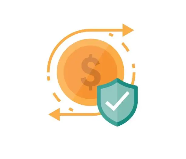 Vector illustration of Shield icon with dollar symbol isolated on white background. Security shield protection. Money security concept.