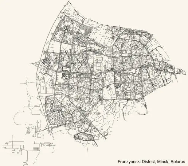 Vector illustration of Street roads map Frunzyenski raion (Frunze district) of Minsk