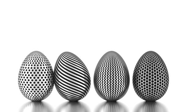 istock Row of silver eggs on white. Business and easter concept. 3D Rendering 1300177640