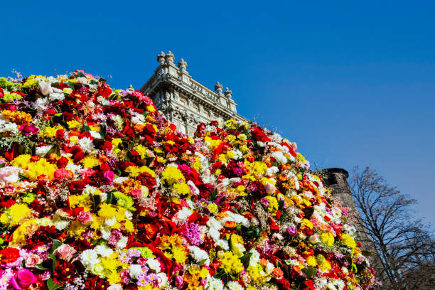 Turin, Piedmont, Italy - January 31, 2021: View of a heart for Valentine's Day flowers, in Piazza Castello.