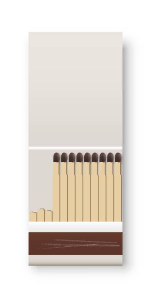 istock Open matchbox with matches. One box with heap of flammable matches. Kitchen house equipment vector illustration. Design of used package with scratches on white background 1300181933