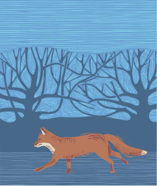 Vector illustration of Winter Countryside scene with Fox