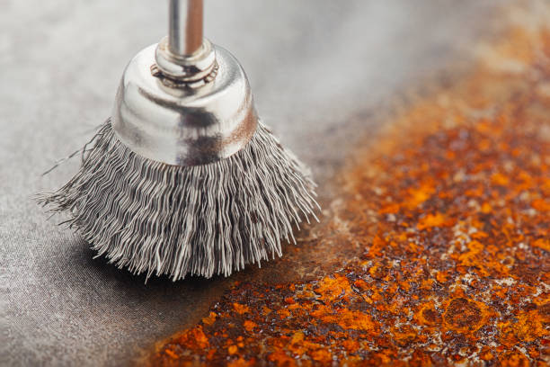 steel brush for drill clean off old metal sheet with rust