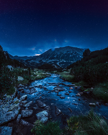 Stream in the mountains at night