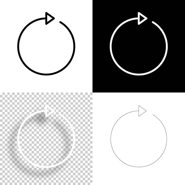Refresh. Icon for design. Blank, white and black backgrounds - Line icon Icon of "Refresh" for your own design. Four icons with editable stroke included in the bundle: - One black icon on a white background. - One blank icon on a black background. - One white icon with shadow on a blank background (for easy change background or texture). - One line icon with only a thin black outline (in a line art style). The layers are named to facilitate your customization. Vector Illustration (EPS10, well layered and grouped). Easy to edit, manipulate, resize or colorize. And Jpeg file of different sizes. replay stock illustrations