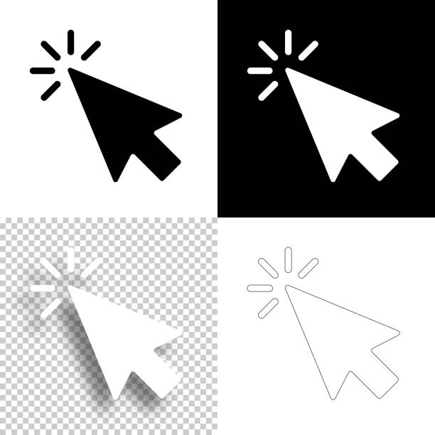 klicken. symbol für design. leere, weiße und schwarze hintergründe - liniensymbol - computermaus stock-grafiken, -clipart, -cartoons und -symbole