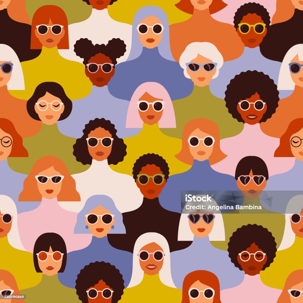 Female diverse faces of different ethnicity seamless pattern. Women empowerment movement pattern. International women s day graphic in vector. Female diverse faces of different ethnicity seamless pattern. Women empowerment movement pattern. International women s day graphic in vector Women stock vector