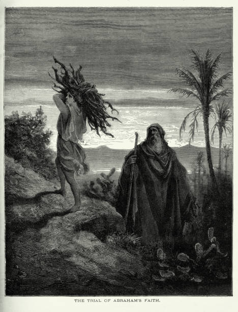 Antique Engraving: Trial of Abraham’s Faith Engraved illustration of The Trial of Abraham’s Faith from The Popular Pictorial Bible, Containing the Old and New Testaments, Published in 1862. Copyright has expired on this artwork. Digitally restored. father abraham stock illustrations