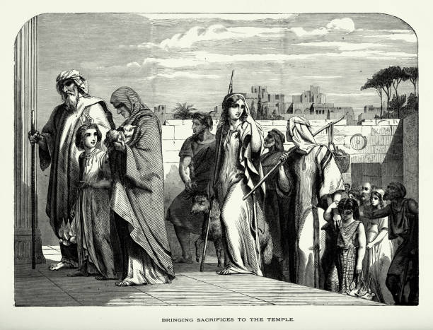 istock Antique Engraving: Bringing Sacrifices to The Temple of Solomon Engraving 1300192265