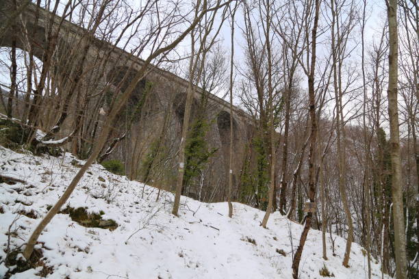 Abandoned railway station in winter time