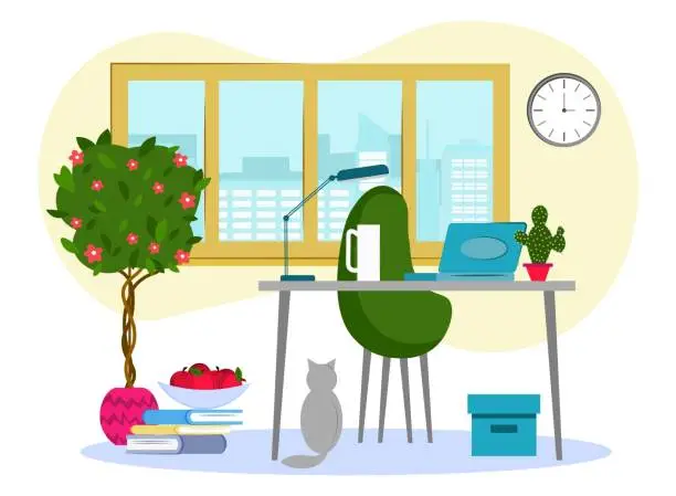 Vector illustration of workplace at home.