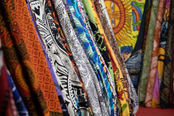 istock Group of multicolored textile for sale close up 1300197931