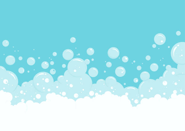 illustrazioni stock, clip art, cartoni animati e icone di tendenza di bolle di sapone liquido e sfondo vettoriale in schiuma - sapone