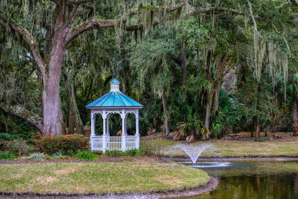 istock Oak Tree Gazebo and Fountain 1300199129