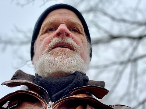 Senior man in close up during an outdoor walk
