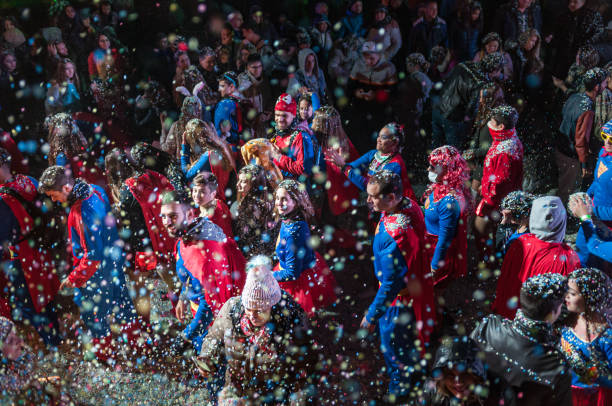 a carnival group with the motif of the fictional hero superman participates in the event. - superman imagens e fotografias de stock