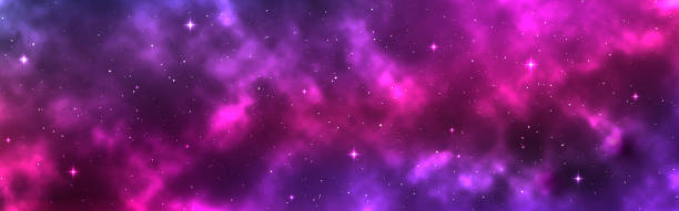 raumhintergrund breit. kosmische kulisse mit sternen und nebel. realistischer kosmos mit sternenstaub. magische bunte galaxie. lange milchstraße. vektor-illustration - glitter purple backgrounds shiny stock-grafiken, -clipart, -cartoons und -symbole