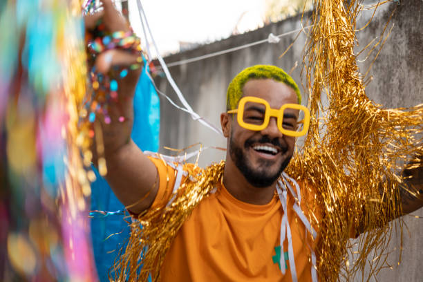 istock Man with hair painting dancing carnival 1300202002