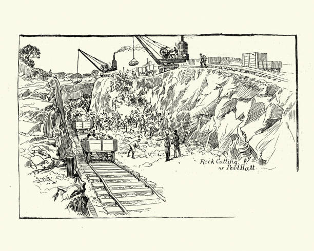 Vintage illustration of  Construction of the Manchester Ship Canal, Rock cutting, 19th Century