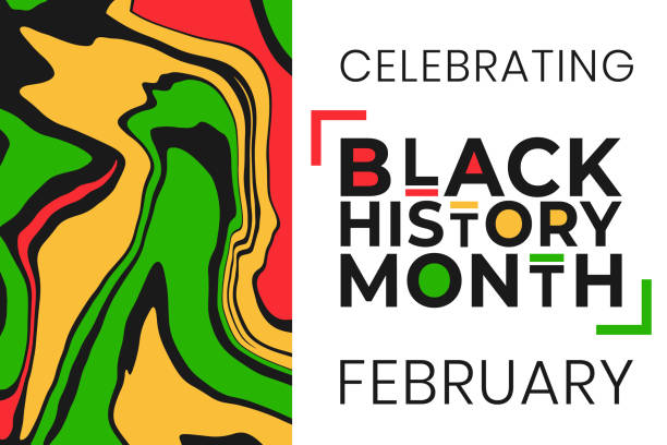 화려한 액체 페인트 효과 배경으로 흑인 역사의 달 2 월 배너를 축하합니다. 공휴일 포스터 또는 카드 디자인 템플릿의 벡터 일러스트레이션 - black history month stock illustrations