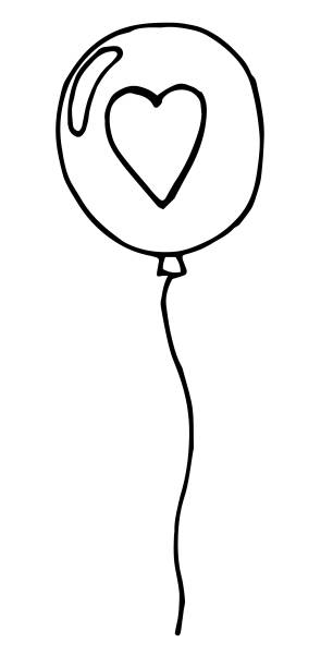 Doodle air balloon sketch Vector ballon with heart sketch. Air ballon doodle illustration. Lovely holiday decor. black and white balloons stock illustrations