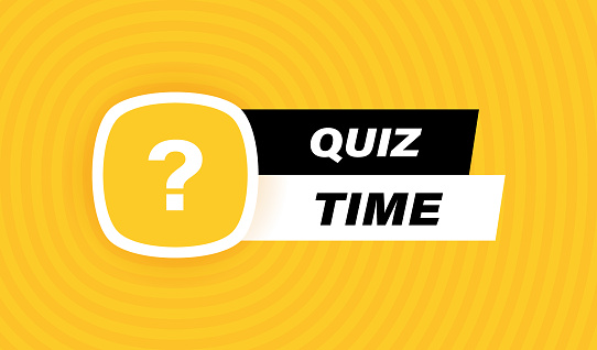 Quiz time badge design with question mark isolated on geometric background in yellow colors. Modern flat style vector illustration.