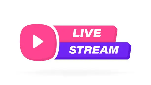 Vector illustration of Live stream geometric label with play button emblem. Logo design. Modern Vector illustration