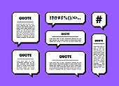 Set different shape pixel speech bubble. Geometric texting dialogue boxes. Colored quote box speech bubble. Modern vector illustration