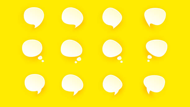istock Vector Perfect Paper Style Speech Bubbles. Blank Isolated 3D Paper Stickers On Bright Yellow Background 1300208273