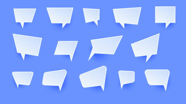 istock Vector Perfect Paper Style Speech Bubbles. Blank Isolated 3D Paper Stickers On Bright Blue Background 1300208274