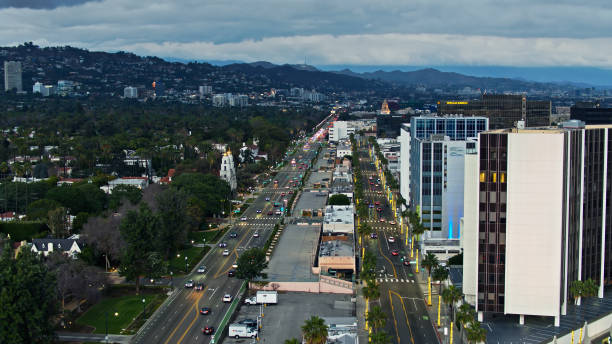 istock Drone Flight Across Beverly Hills Towards Hollywood on Rainy Day 1300209327