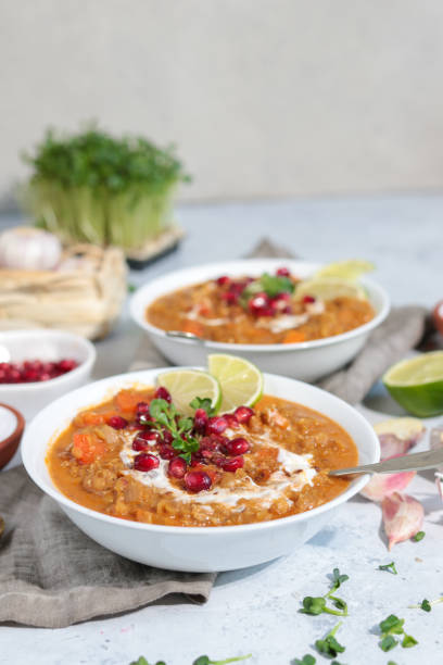 istock Vegan Moroccan Lentil Soup served in bowls with pomegranate 1300213101