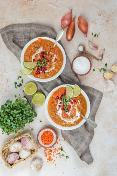 istock Vegan Moroccan Lentil Soup served in bowls with pomegranate 1300213105