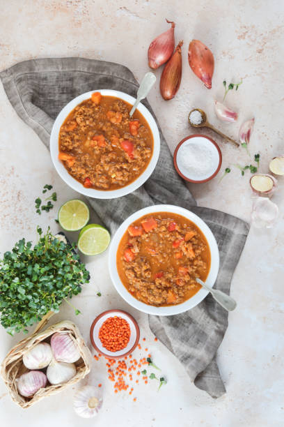 istock Vegan Moroccan Lentil Soup served in bowls with pomegranate 1300213117