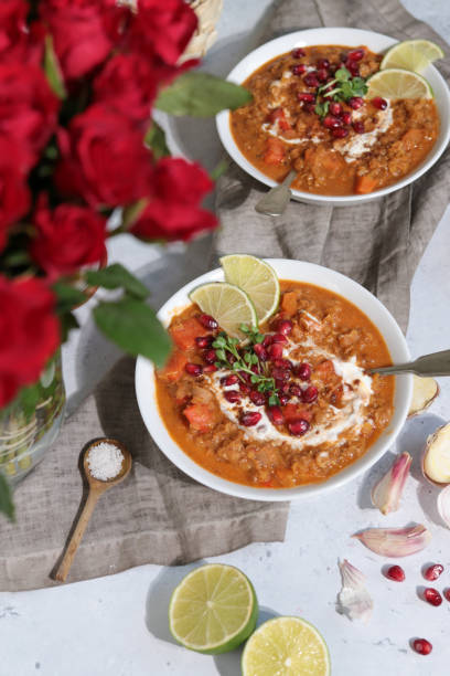 Romantic Curry with Lentils and Red Roses for Valentines Date