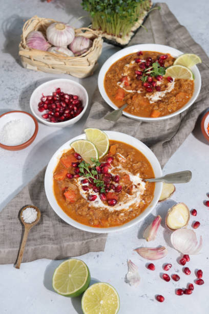 istock Vegan Moroccan Lentil Soup served in bowls with pomegranate 1300213126