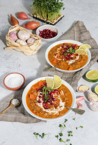 istock Vegan Moroccan Lentil Soup served in bowls with pomegranate 1300213130