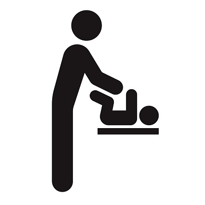 A black and white washroom accessibility icon. File is built in CMYK for optimal printing using 100% black as a color swatch.