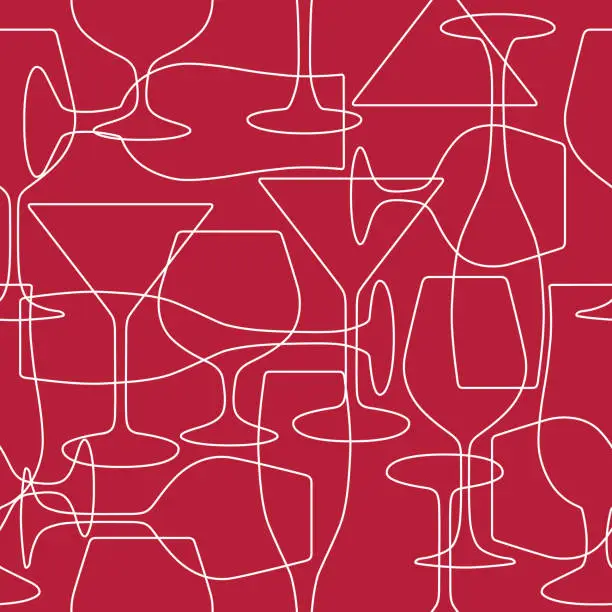 Vector illustration of Outline Cocktail Glasses Seamless Pattern