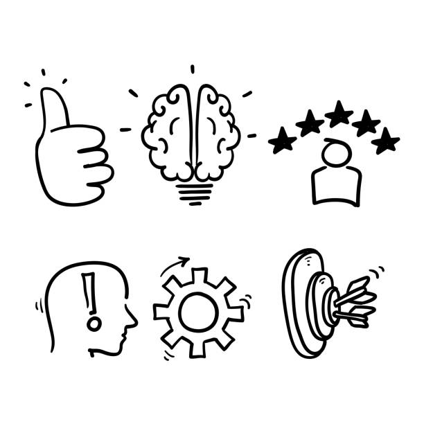 handgezeichnete doodle-element-symbol für kompetenz, fähigkeiten und wissenskonzept im doodle-stilvektor - efficiency skill expertise performance stock-grafiken, -clipart, -cartoons und -symbole