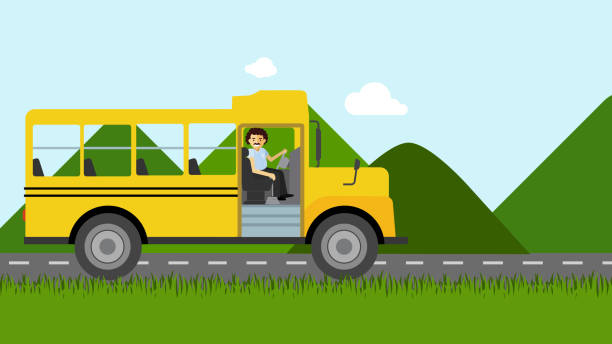 Bus Driver Flat Vector Illustration Mountains Landscape Stock Illustration  - Download Image Now - iStock