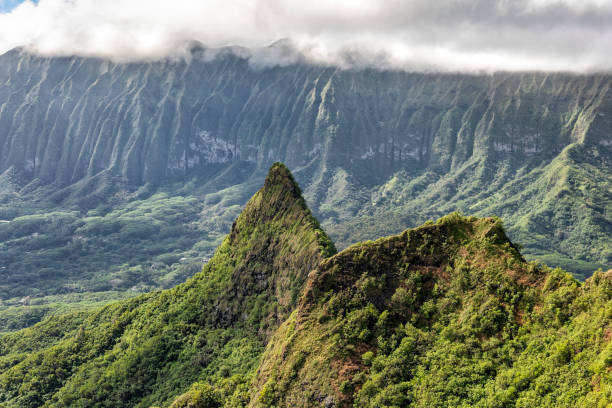 The famed Olomana Trail along the ridges of this eroded volcanic landscape offers 360 degree views of this part of Oahu, however the trail is treacherous and is labeled as \