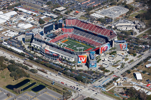 Aerial view of Raymond James Stadium Tampa Florida home of NFL Super Bowl LV photograph taken Feb. 2 2021