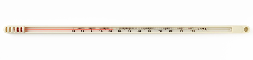 Long water thermometer isolated on white with clipping path.