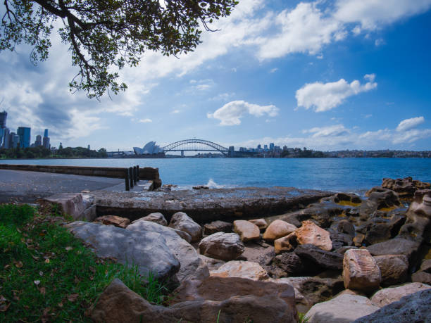 istock Panoramic views of Sydney Harbour beautiful blue partly cloudy skies 1300229054