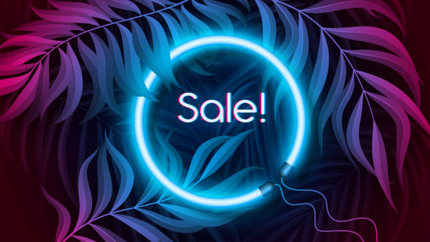 istock Neon light banner in fluorescent color, tropical background concept. 1300231294
