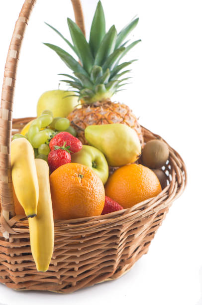 istock Fresh fruit in the basket against a white background 1300245008