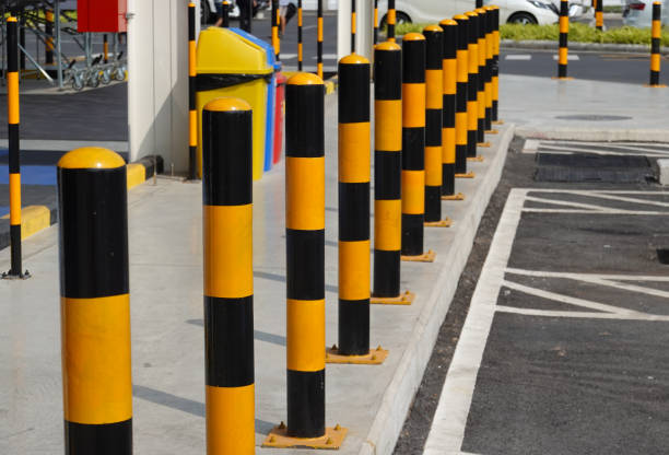 istock Bumper yellow, black pillar bumper for the parking lot. 1300245795