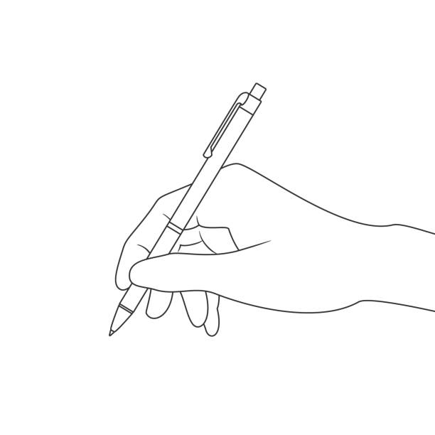 펜을 들고 있는 손의 일러스트 - writing human hand signature vector stock illustrations