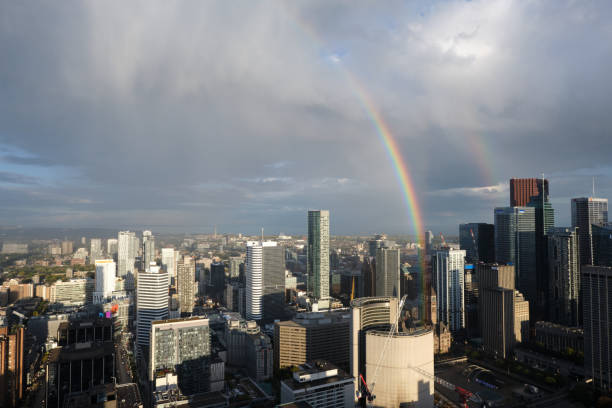 Rainbow from the city stock photo